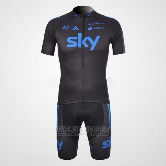 2012 Cycling Jersey Sky Black and Blue Short Sleeve and Bib Short